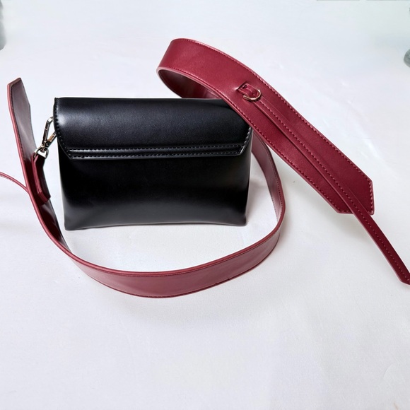Zara Black Leather Crossbody with Wine Red Strap - Picture 4 of 8